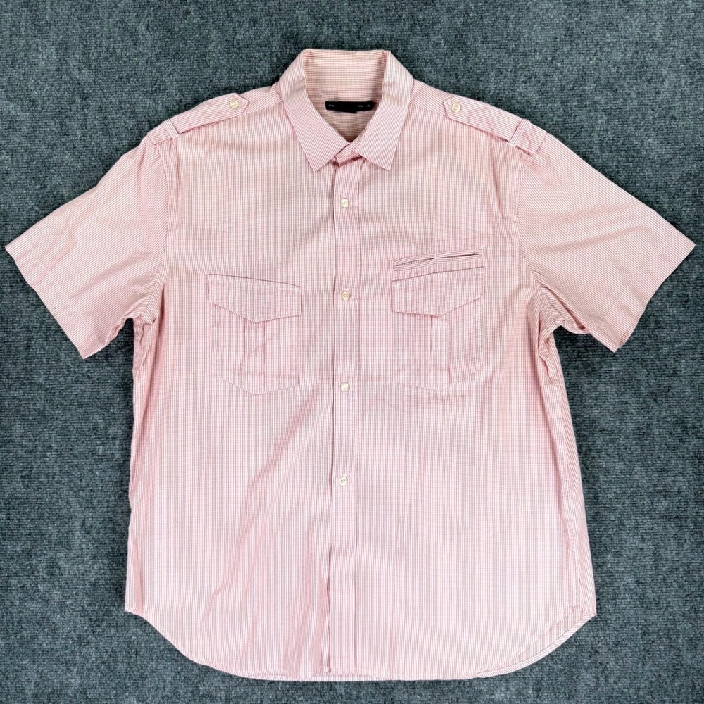 French Connection Men's XL Red White Gingham Short Sleeve Utility Shirt
